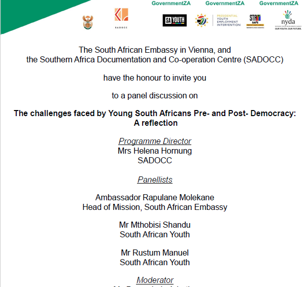 Invitation:  The Challenges faced by Young South Africans Pre- and Post- Democracy: A reflection